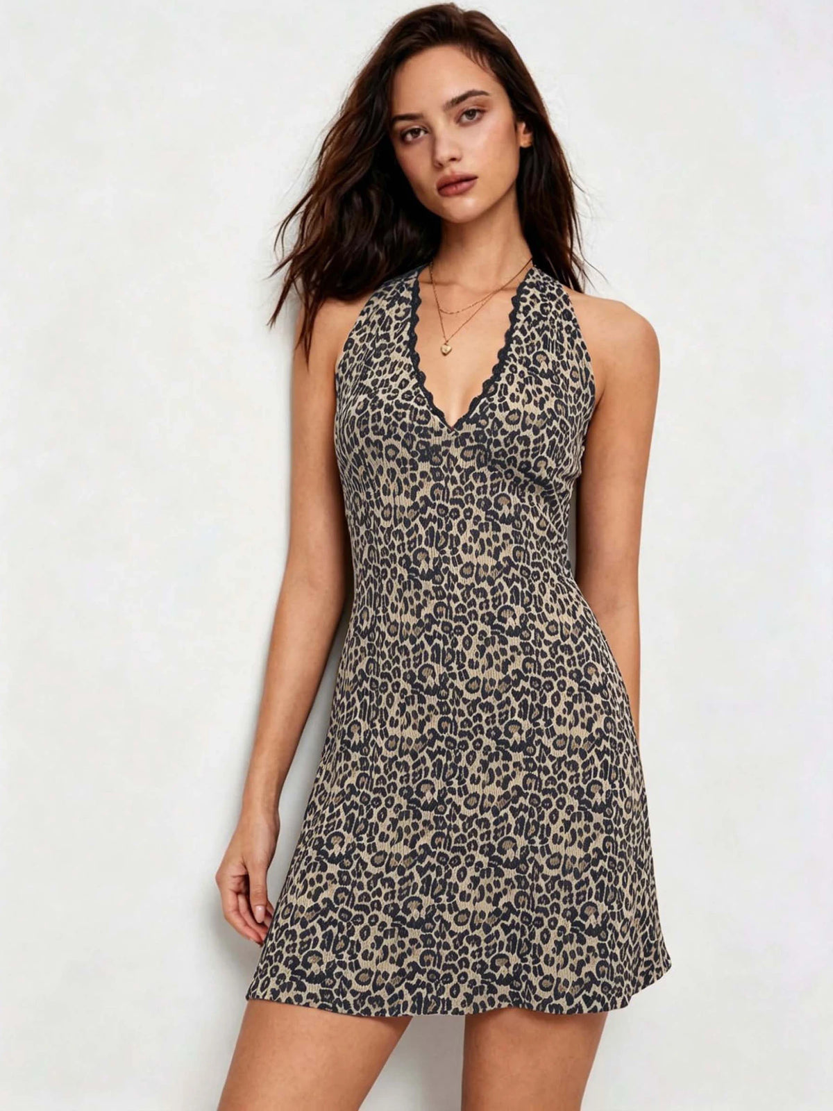 Leopard Print Halter Mini Dress