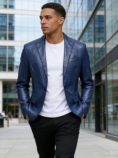 Crocodile PU Leather Suit Blazer