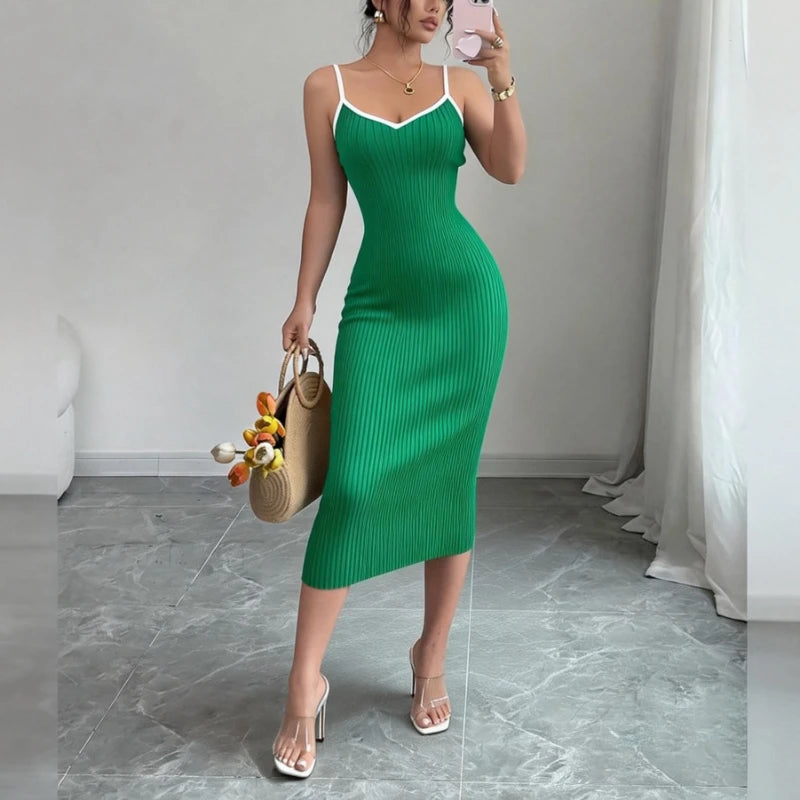 Spaghetti Strap Knit Midi Dress