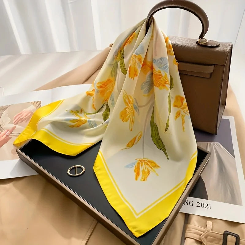 Floral Yellow Print Square Scarf