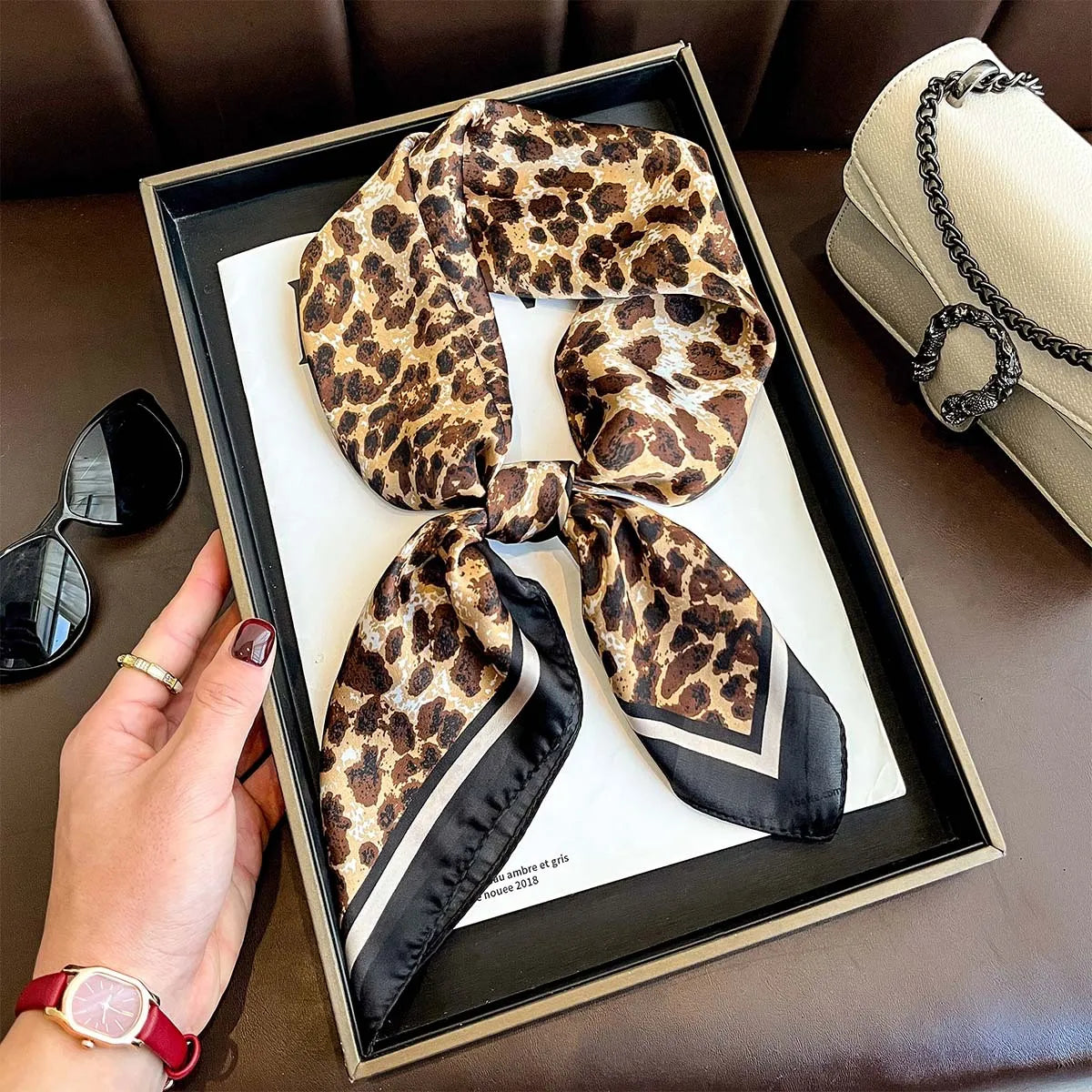 Leopard Print Satin Headscarf