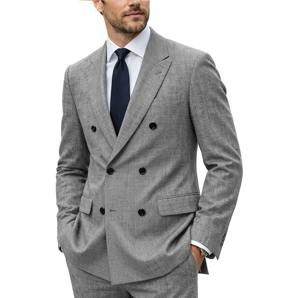 Linen Double-Breasted Peak-Lapel Suit