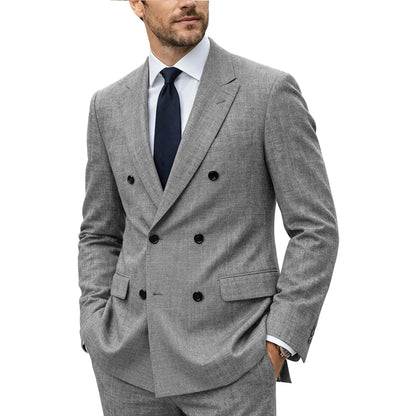 Linen Double-Breasted Peak-Lapel Suit