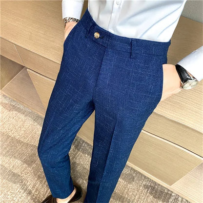Plaid Striped Slim Suit Trousers