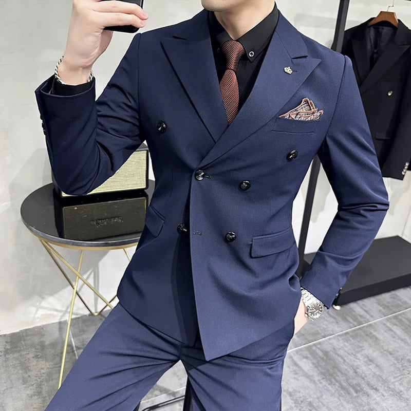 Double-Breasted Formal Groom Suit