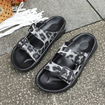 Leopard Buckle Summer Slides