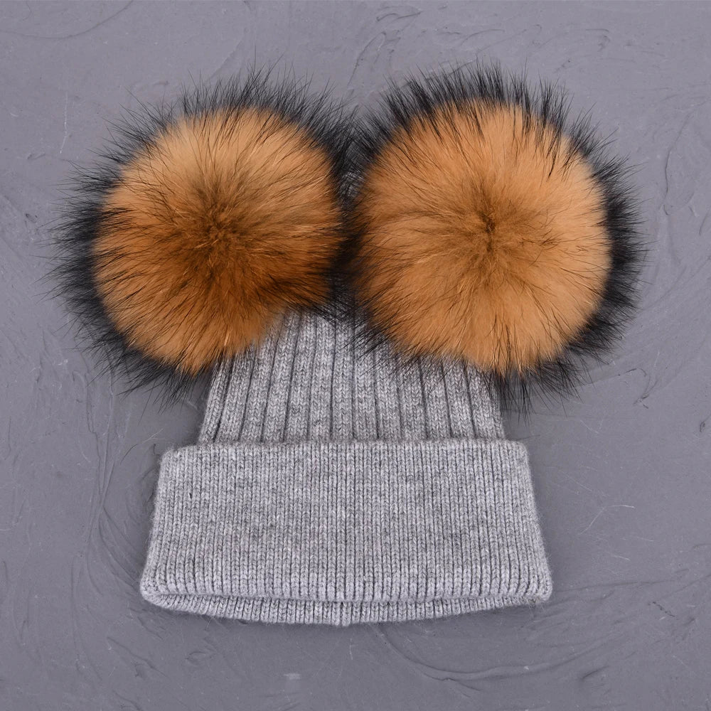 Double Fur Pompom Beanie