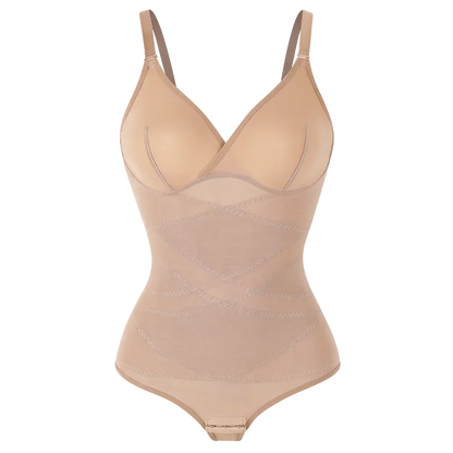Cross-Waist Mesh Shapewear Bodysuit