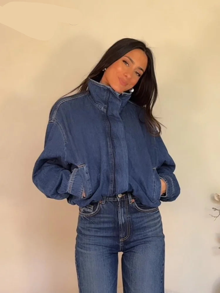 Stand Collar Single-Button Jacket