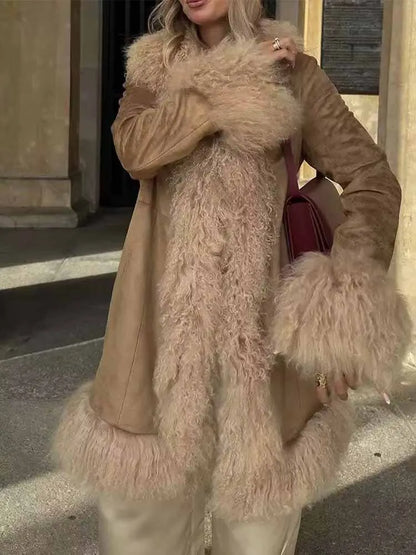 Spliced Faux Fur Overcoat
