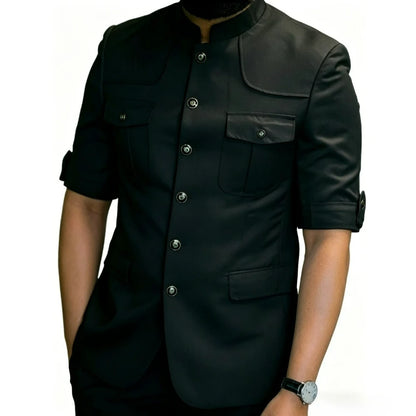 Safari Mandarin-Collar Blazer Pants Set