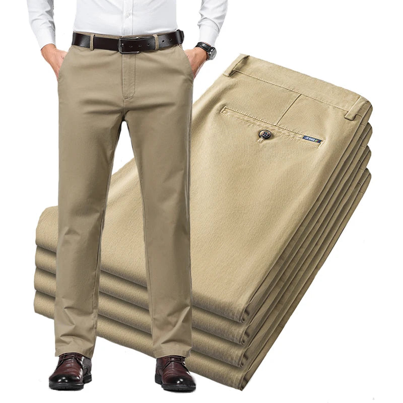 Cotton Blend Slim Straight Trousers