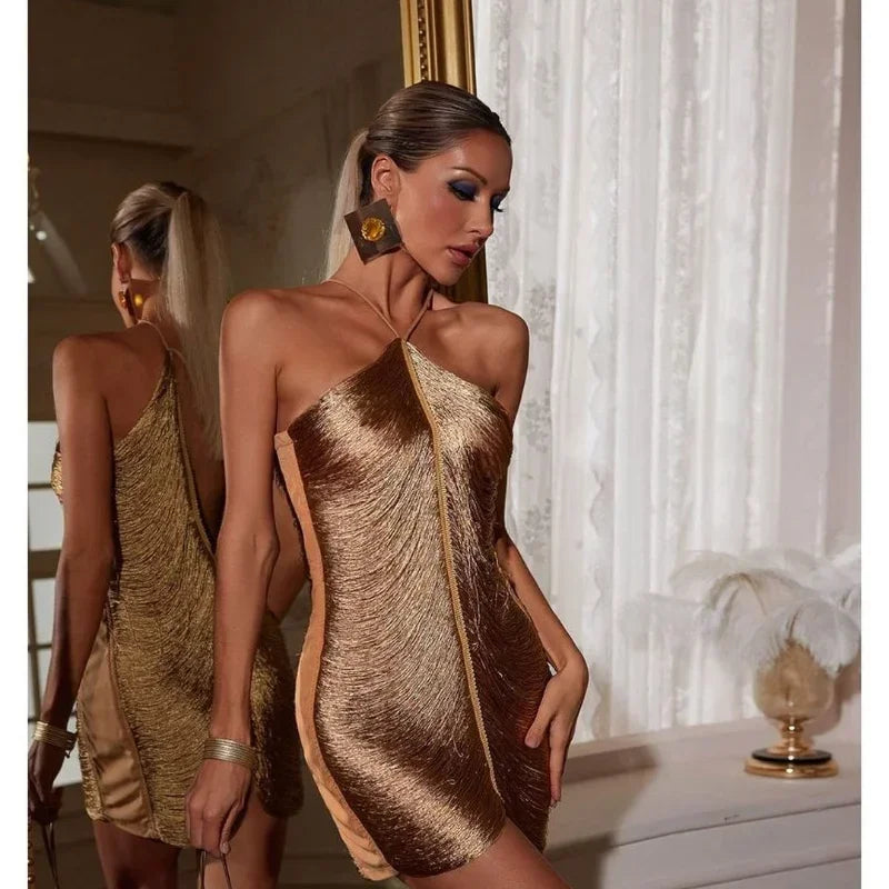Fringe V-Neck Mini Dress