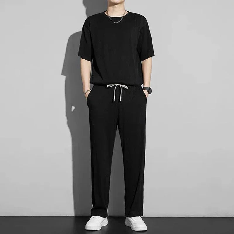 Ice Silk Wrinkled Sports Long Set
