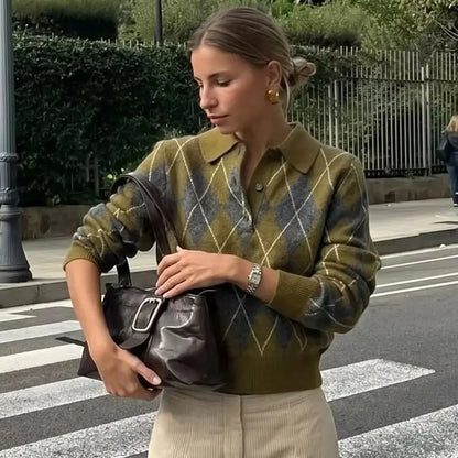 Argyle Polo Collar Sweater