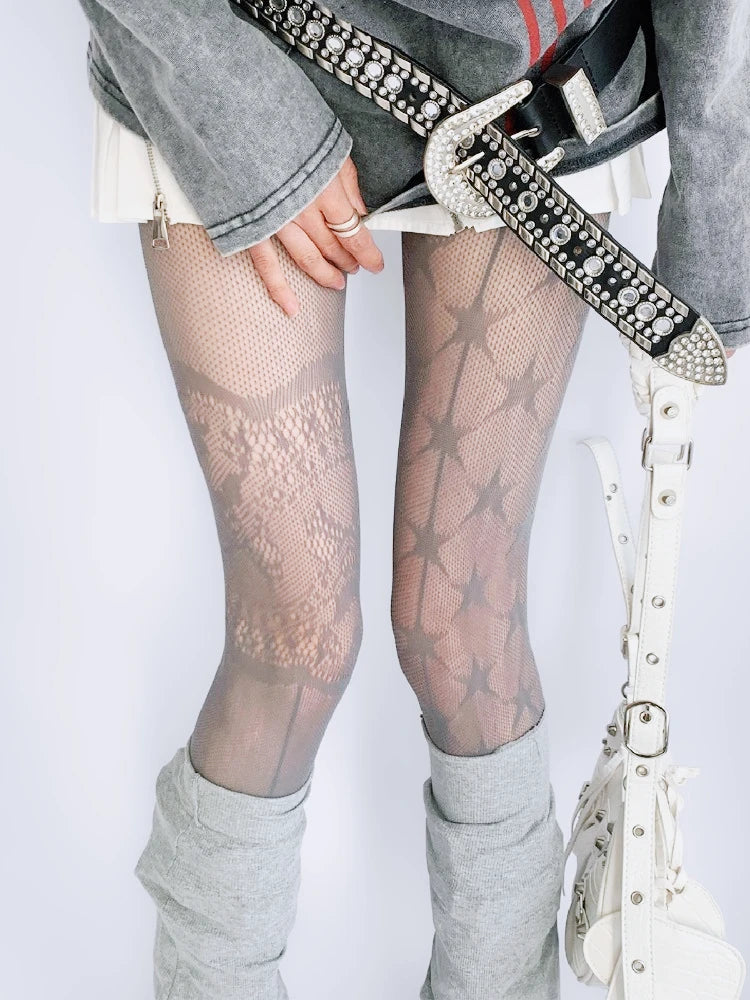 Fishnet Star Print Pantyhose