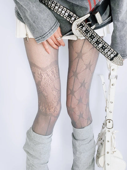 Fishnet Star Print Pantyhose