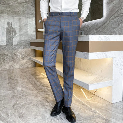Plaid Slim Leg Work Trousers