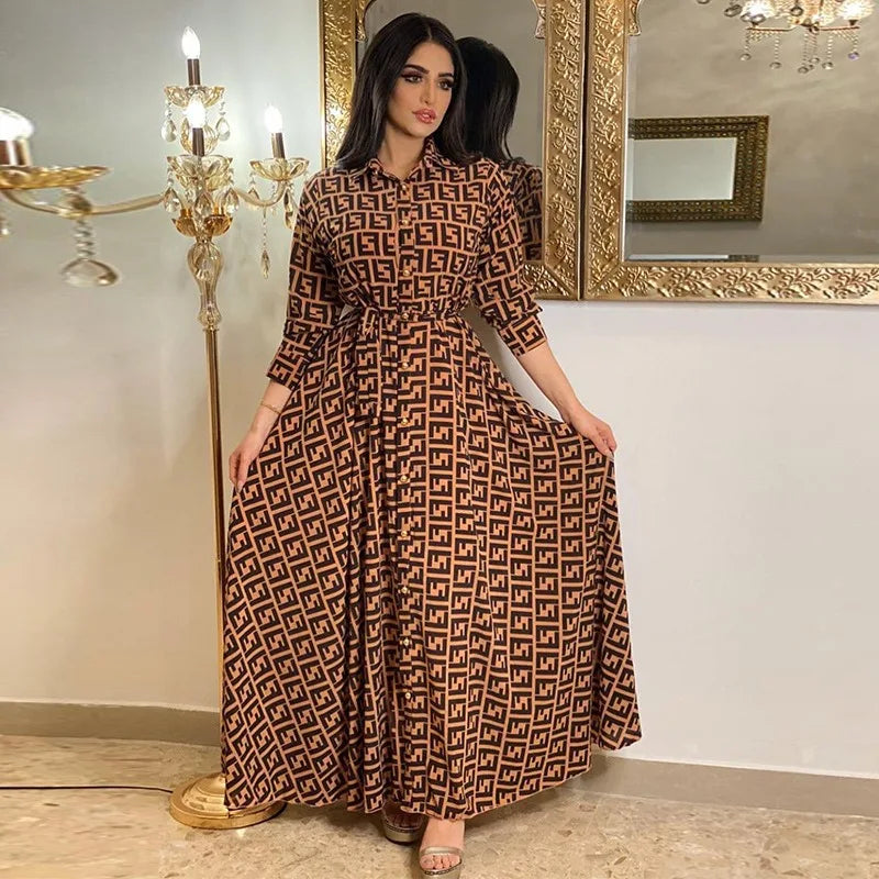 Elegant Autumn Winter Print Dress