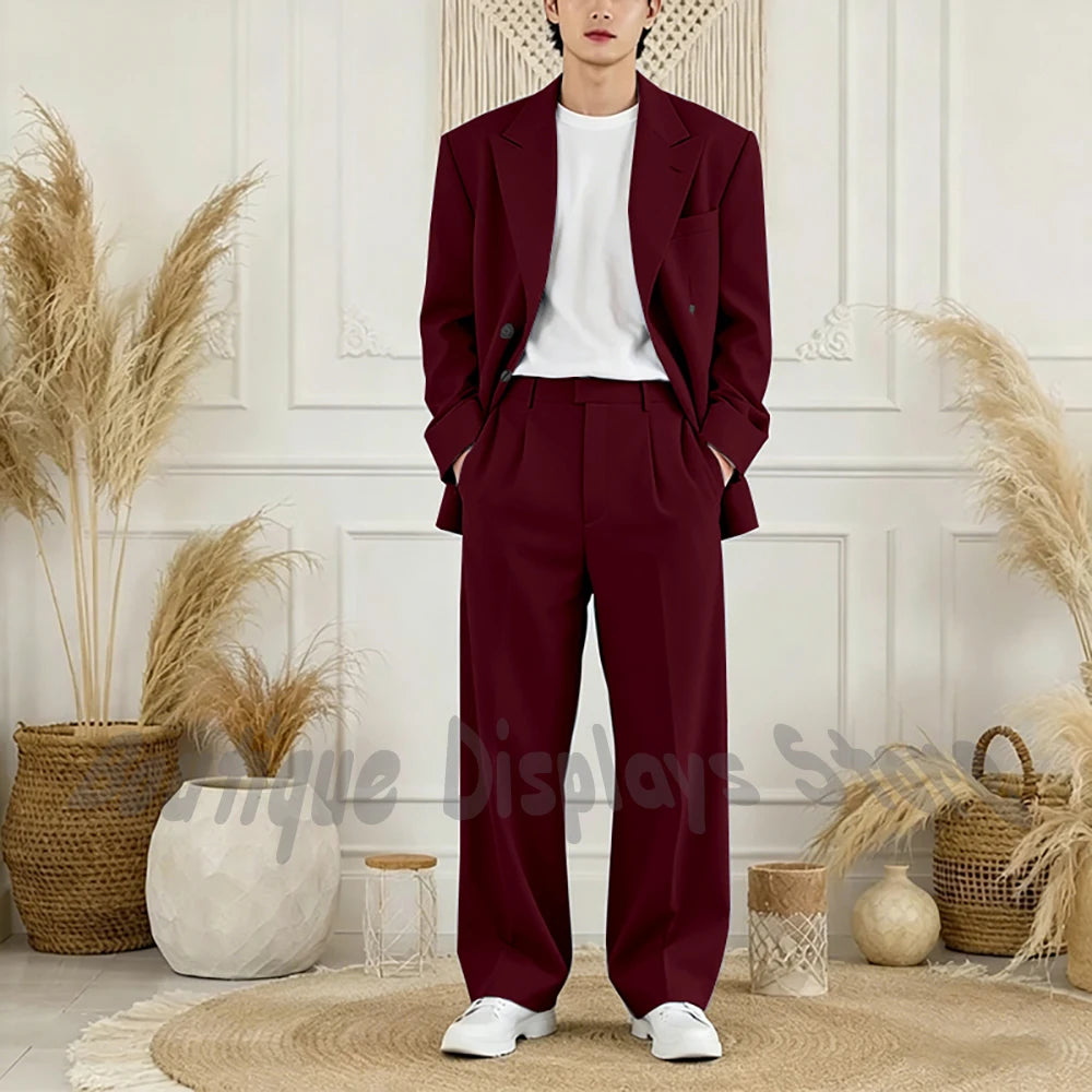 Peak-Lapel Loose Casual Suit Set