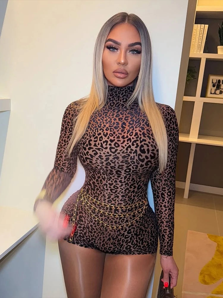 Sheer Leopard Turtleneck Romper