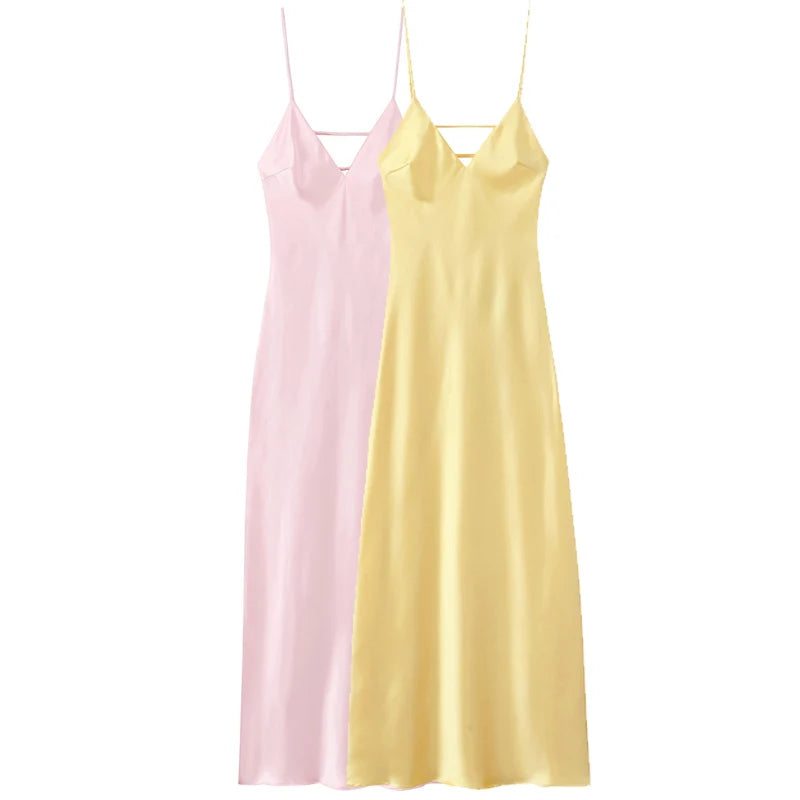 Satin V-Neck Backless Maxi Dress