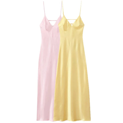 Satin V-Neck Backless Maxi Dress