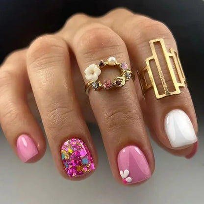 Pink Floral Press On Nails