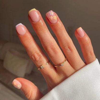 Pink Floral Press On Nails