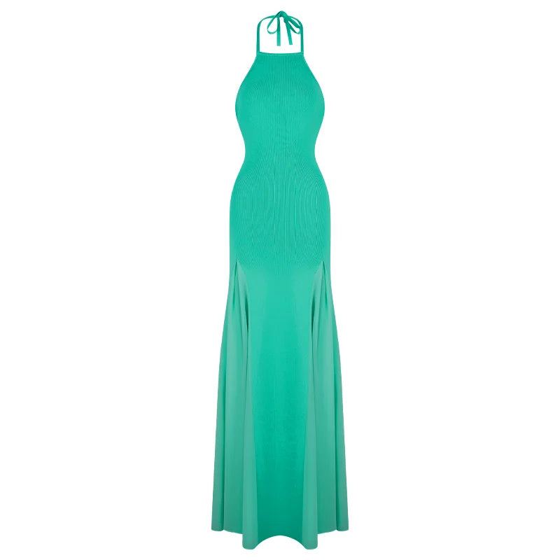 Open-Back Halter Maxi Dress