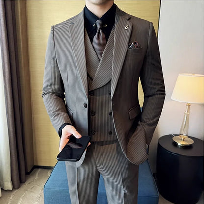 Luxury Stripe Slim Tuxedo Three-Piece