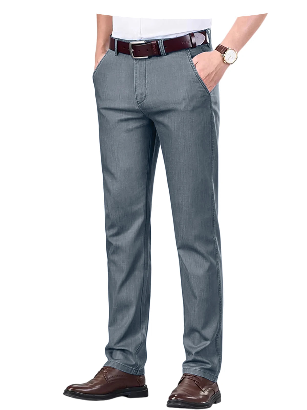 Straight Leg Denim Dress Pants