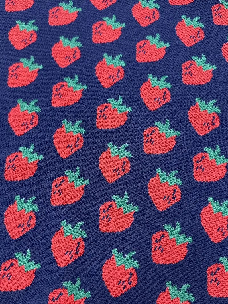 Strawberry Jacquard Puff Sleeve Sweater