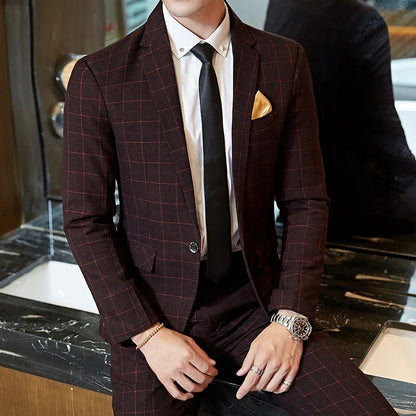 Plaid Slim-Fit Wedding Gentleman Suit