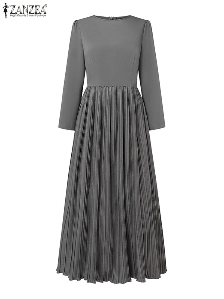 Pleated Long Sleeve Maxi Dress