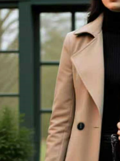 Woolen Double-Breasted Trench Coat