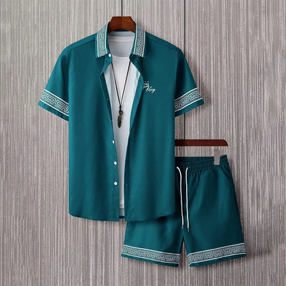 Vintage Button-Down Shirt Shorts Set