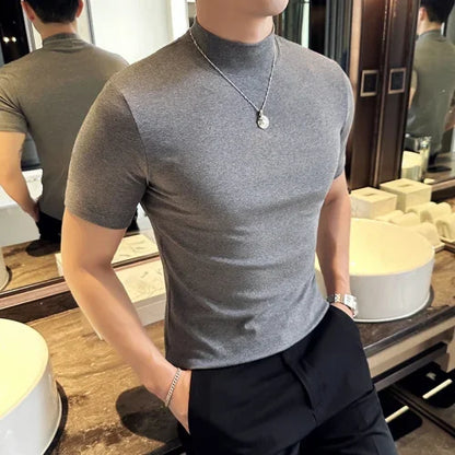 Korean Slim Half High-Neck T-Shirt