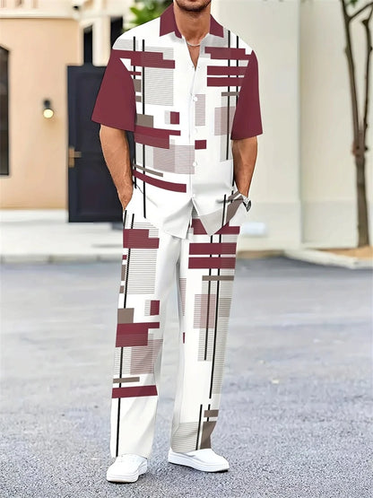 Striped 3D Print Lapel Shirt Set