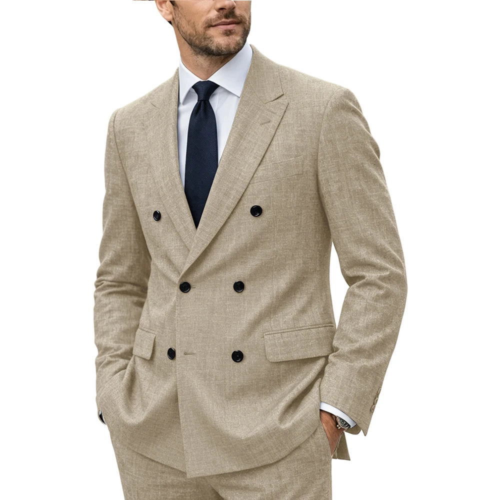 Linen Double-Breasted Peak-Lapel Suit