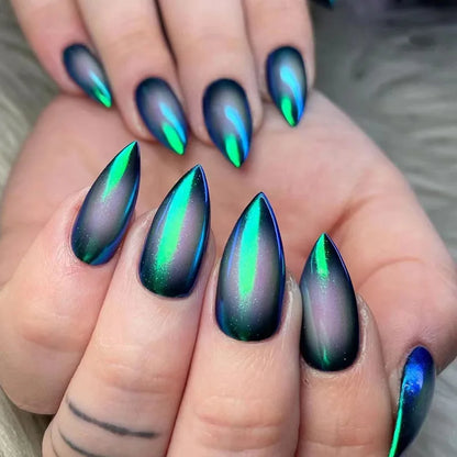 Green Cat Eye Almond Nails