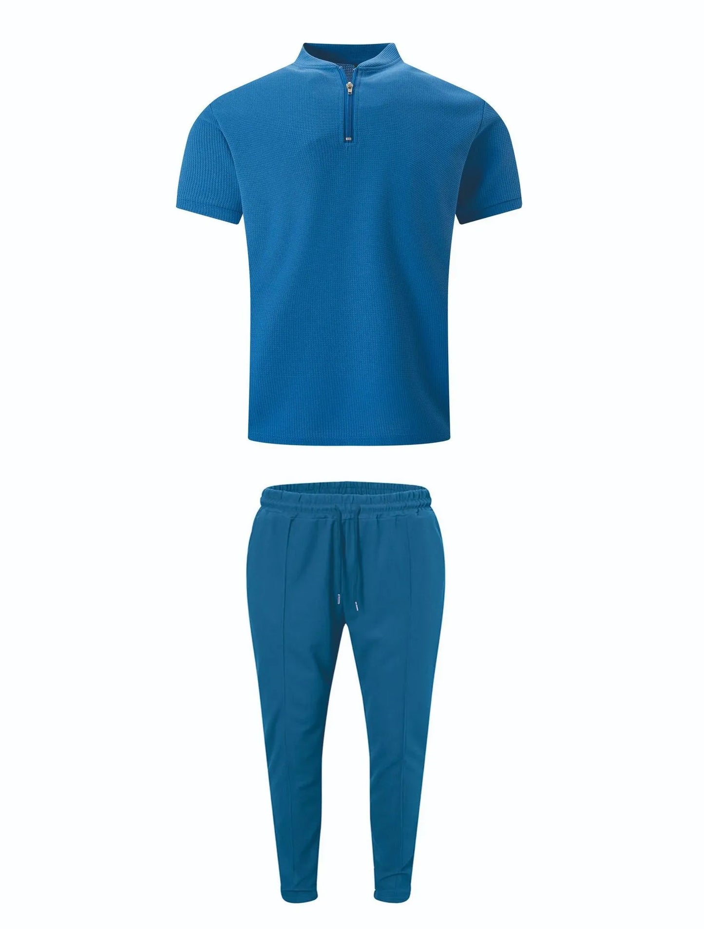 Waffle Polo Stand-Collar Trousers Set