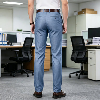 Straight Leg Denim Dress Pants