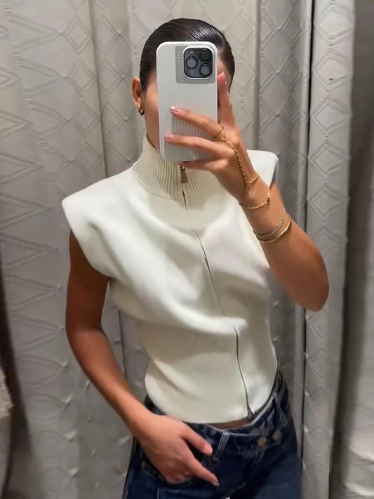 Zip-Front Knit Sweater Vest
