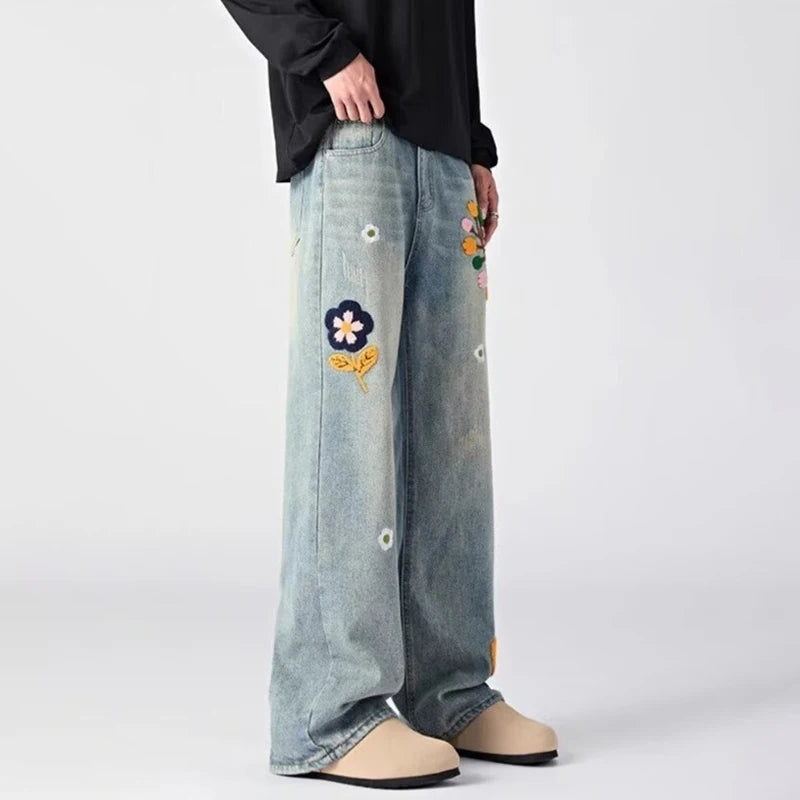Floral Embroidered Baggy Jeans