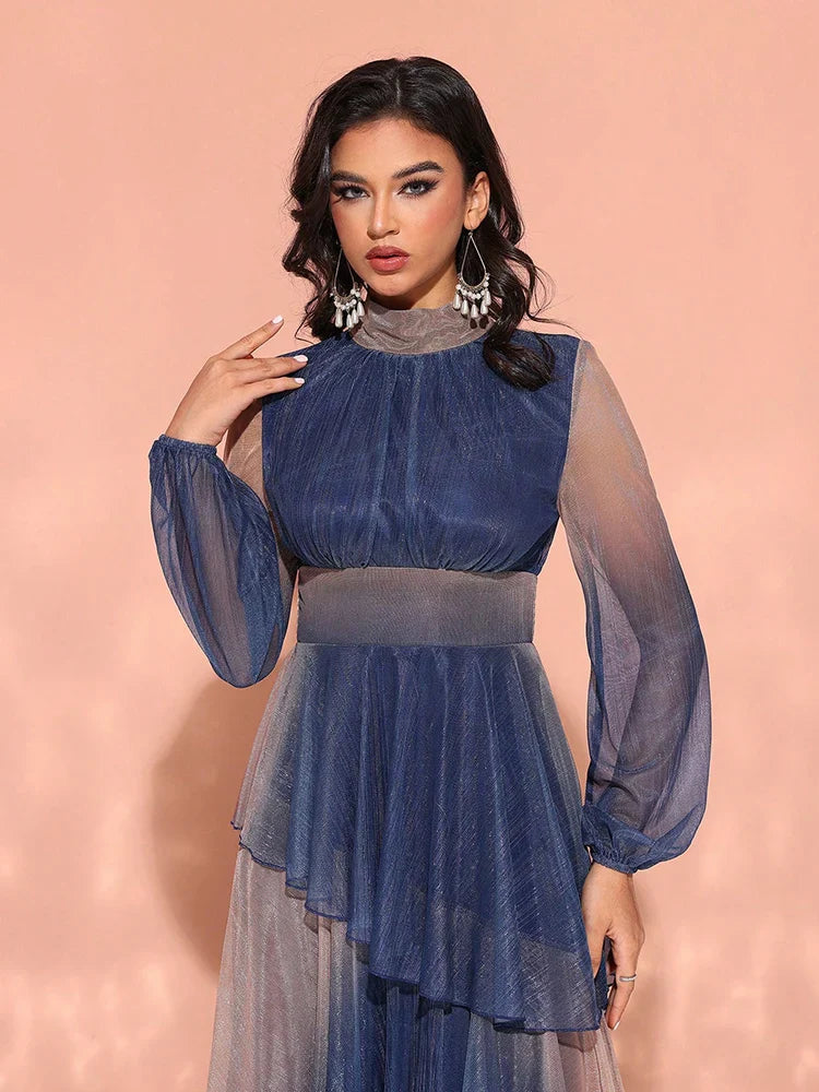 Gradient Lantern Sleeve Evening Dress