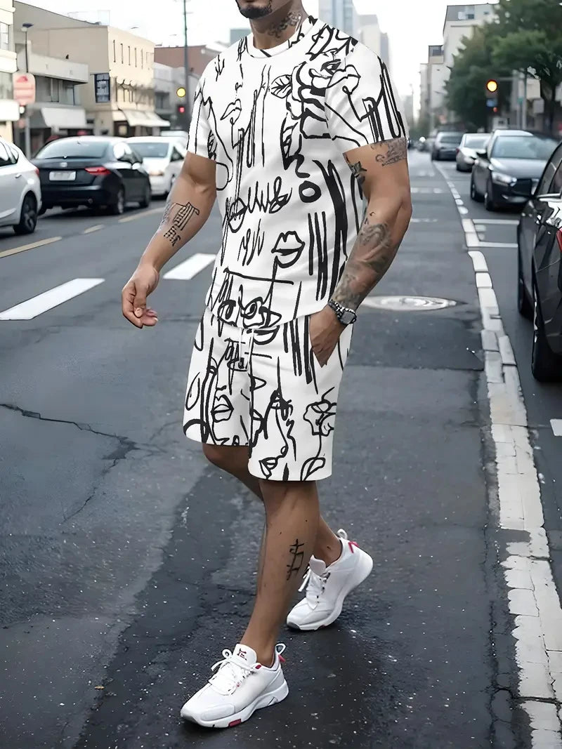 Letter Print T-Shirt Shorts Set