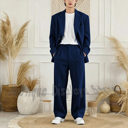 Peak-Lapel Loose Casual Suit Set