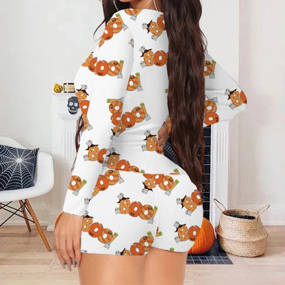 Halloween Print Long-Sleeve Jumpsuit