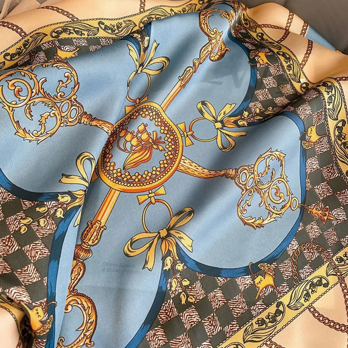 Korean Silk Print Square Scarf